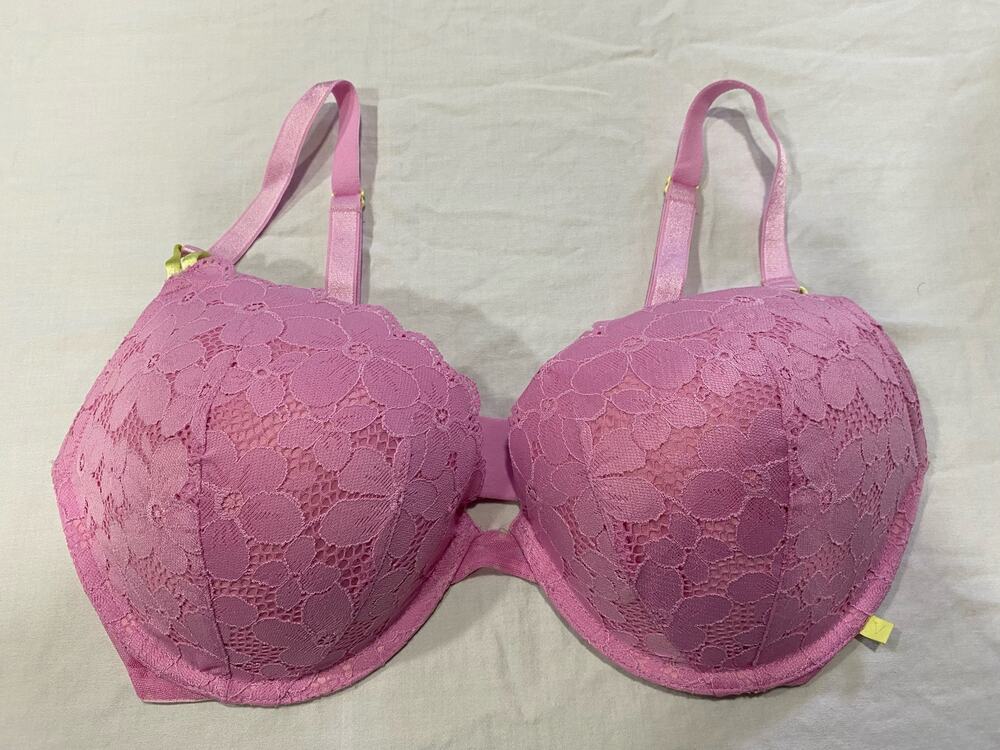 Victoria’s Secret Sexy Tee Push Up Lace Bra Pink Chifon 36 DD